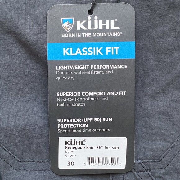 KUHL Renegade Pant 30x36 Klassik Fit Softshell Quick Dry Stretch Koal Gray NWT - Picture 8 of 12